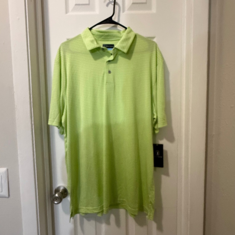 PGATOUR Mens Performance Large Stripe Golf Polo Shirt Lime Green Large
